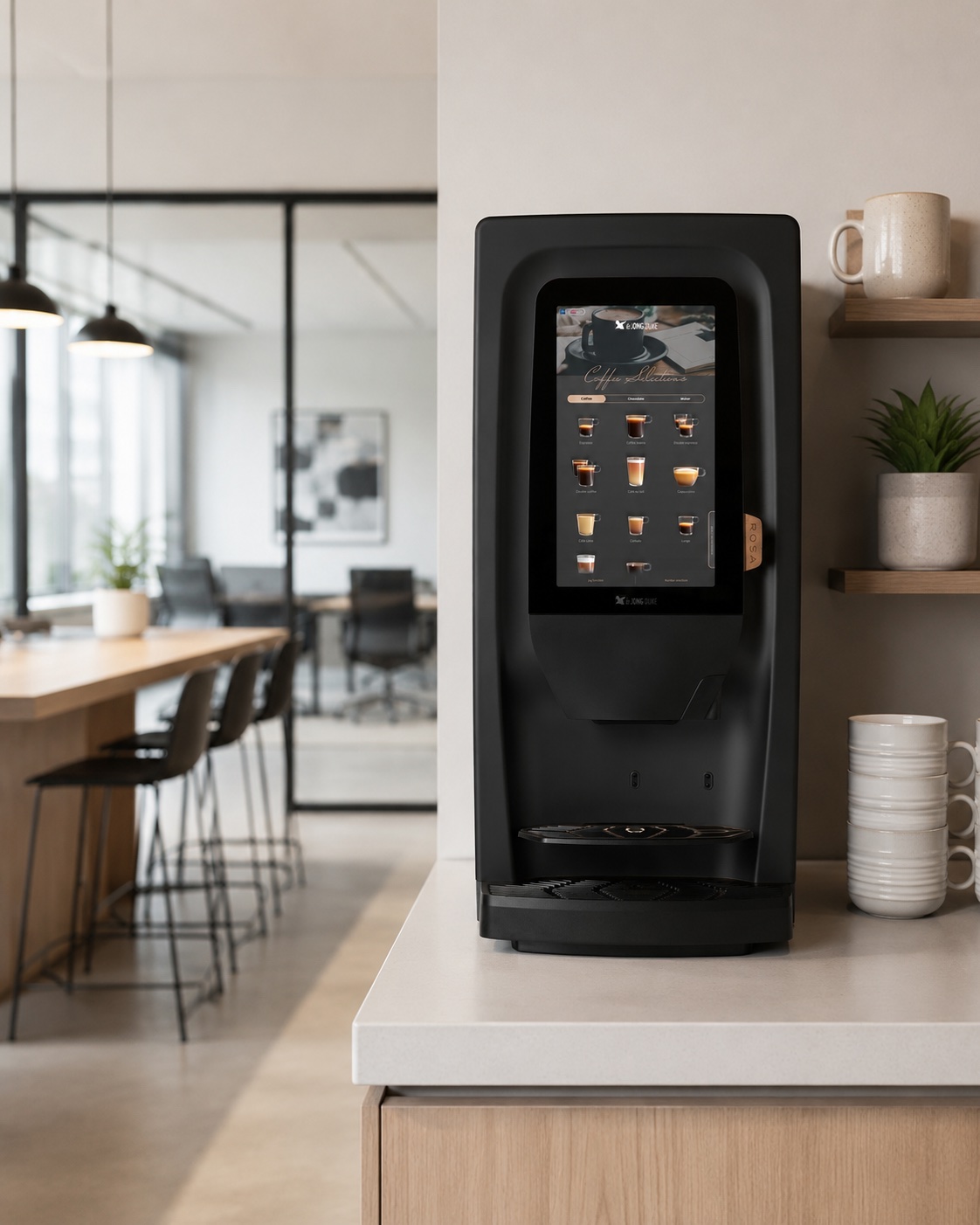 De Jong DUKE Rosa Bean to Cup kaffemaskine i kontormiljø